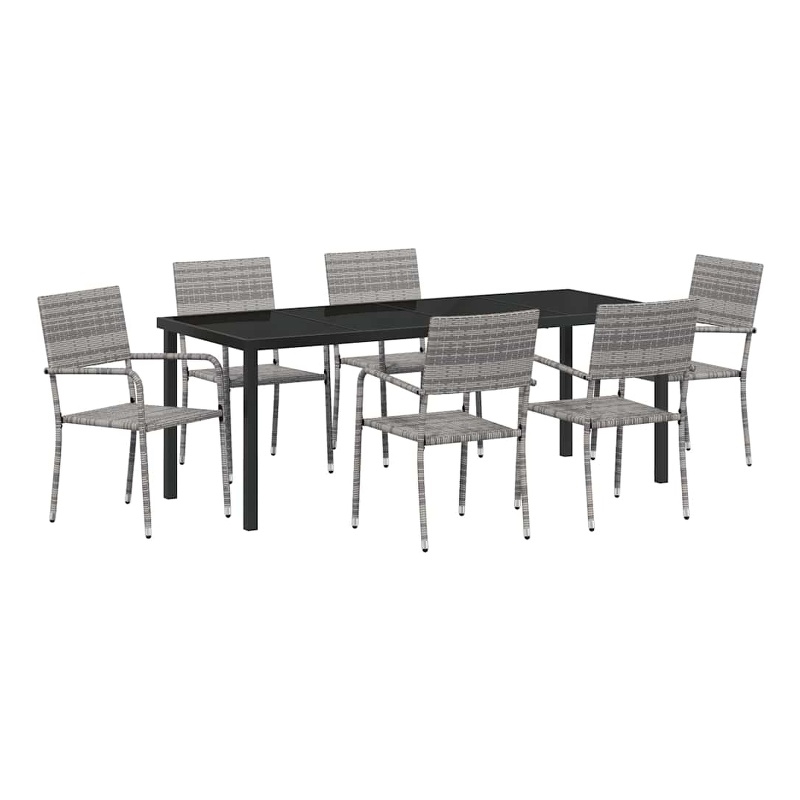 vidaXL Garden Dining Set 7 pcs Grey Poly Rattan
