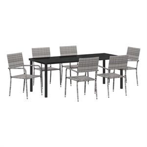vidaXL Garden Dining Set 7 pcs Grey Poly Rattan