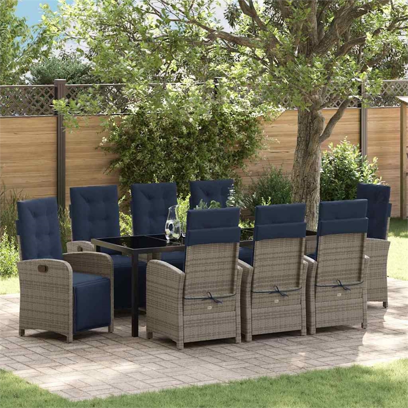 vidaXL Garden Dining Set 9 pcs Grey Poly Rattan
