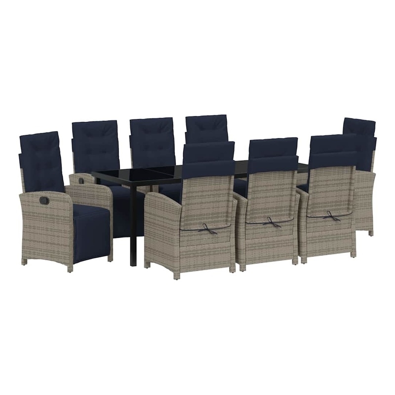 vidaXL Garden Dining Set 9 pcs Grey Poly Rattan