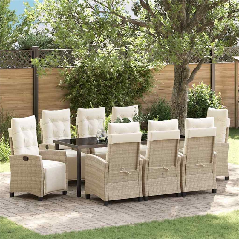 vidaXL Garden Dining Set 9 pcs Beige Poly Rattan