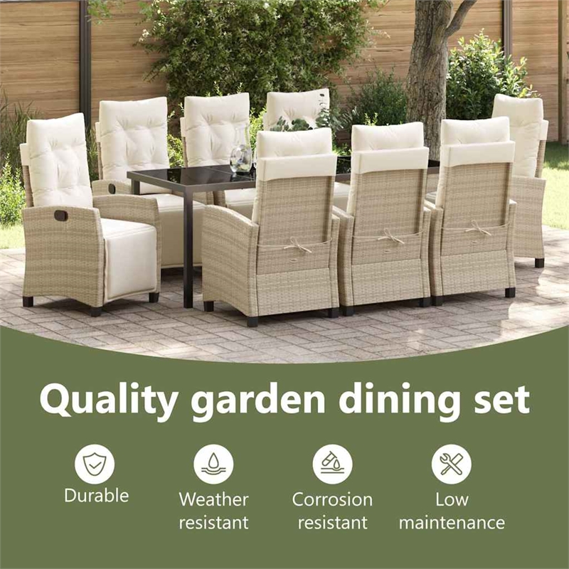 vidaXL Garden Dining Set 9 pcs Beige Poly Rattan
