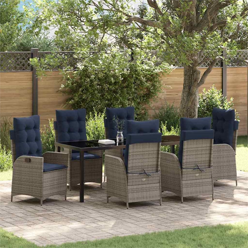 vidaXL Garden Dining Set 7 pcs Grey and Black Rattan