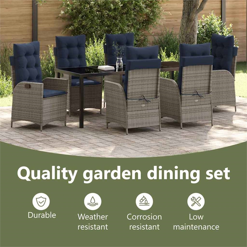 vidaXL Garden Dining Set 7 pcs Grey and Black Rattan