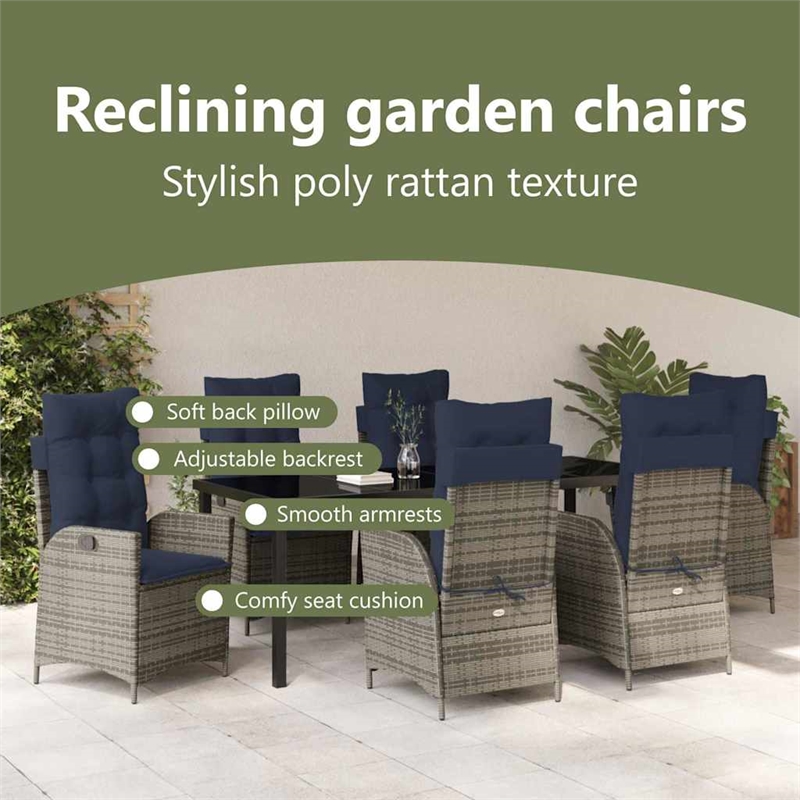 vidaXL Garden Dining Set 7 pcs Grey and Black Rattan
