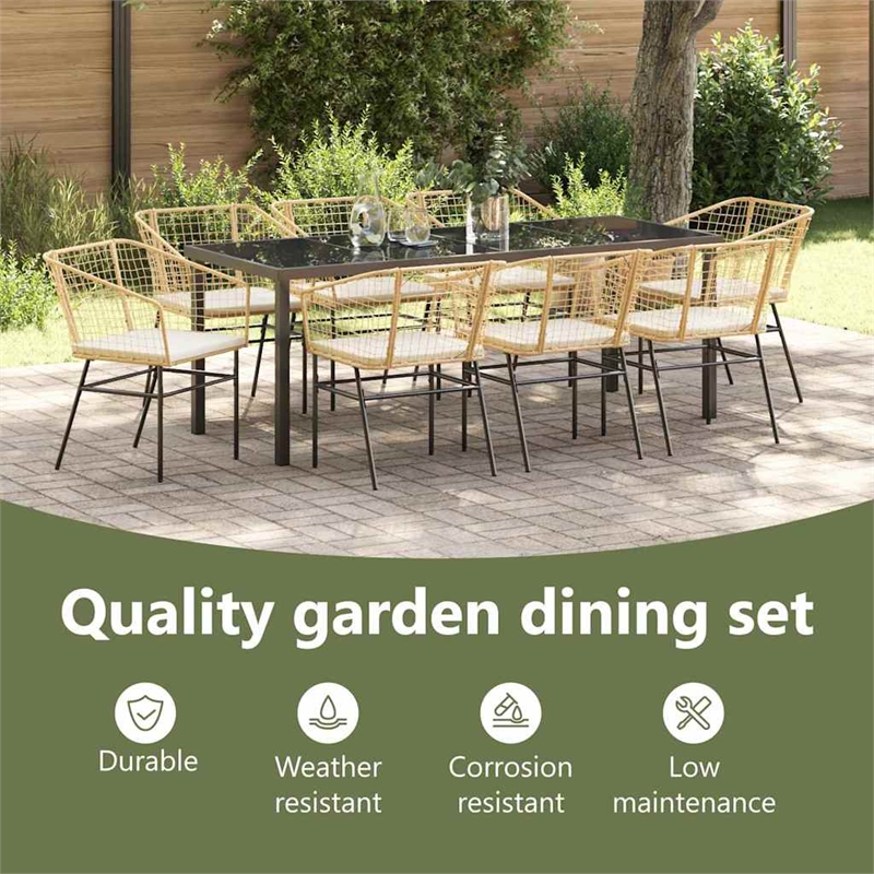vidaXL Garden Dining Set 9 pcs Brown Poly Rattan