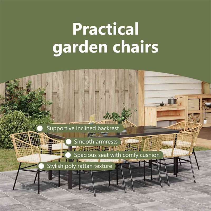 vidaXL Garden Dining Set 9 pcs Brown Poly Rattan