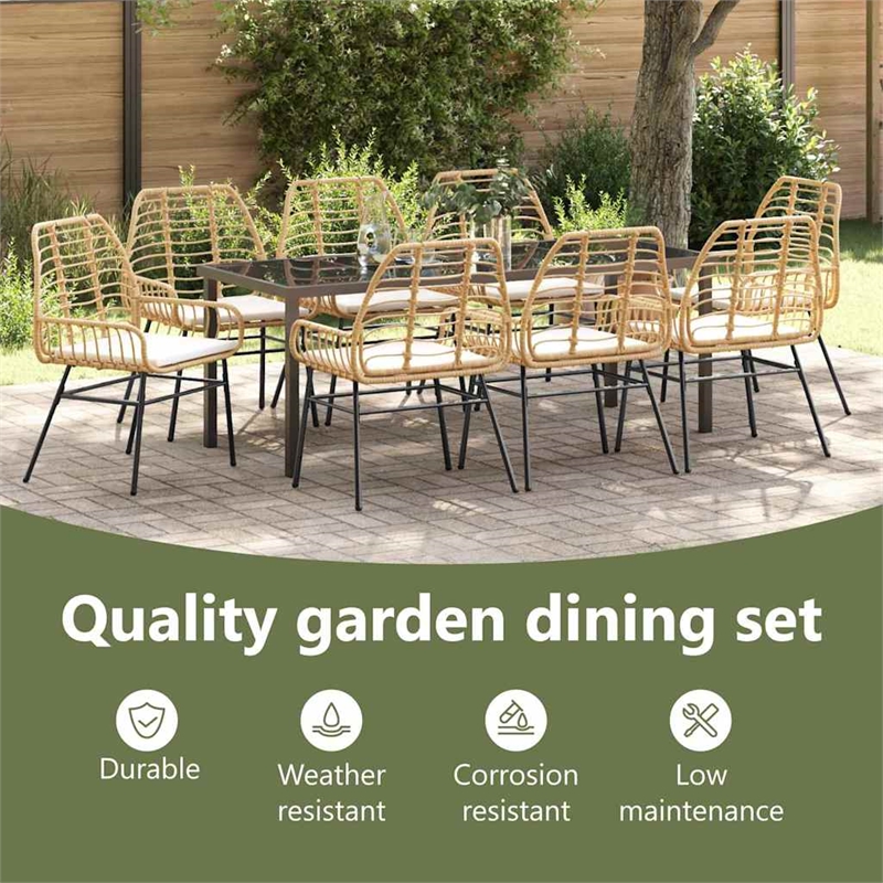 vidaXL Garden Dining Set 9 pcs Brown Poly Rattan