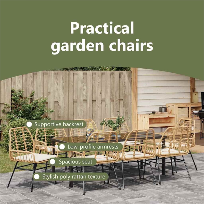 vidaXL Garden Dining Set 9 pcs Brown Poly Rattan