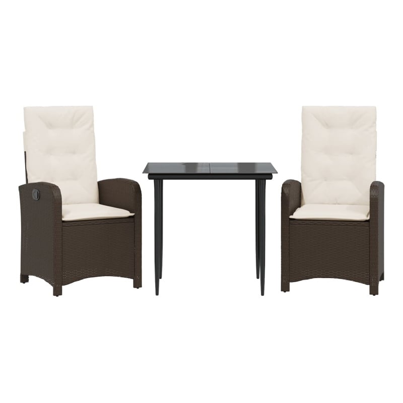 vidaXL 3 Piece Patio Dining Set with Cushions Brown Poly Rattan