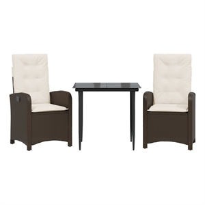 vidaXL 3 Piece Patio Dining Set with Cushions Brown Poly Rattan