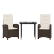 vidaXL 3 Piece Patio Dining Set with Cushions Brown Poly Rattan