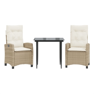 vidaXL 3 Piece Patio Dining Set with Cushions Beige Poly Rattan