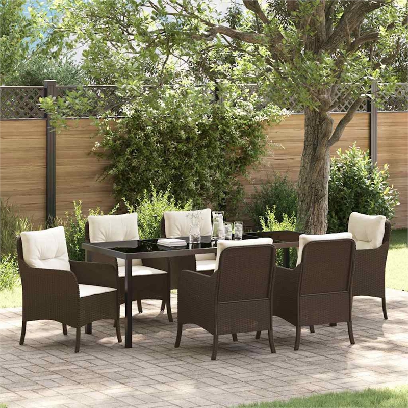 vidaXL Garden Dining Set 7 pcs Brown Poly Rattan