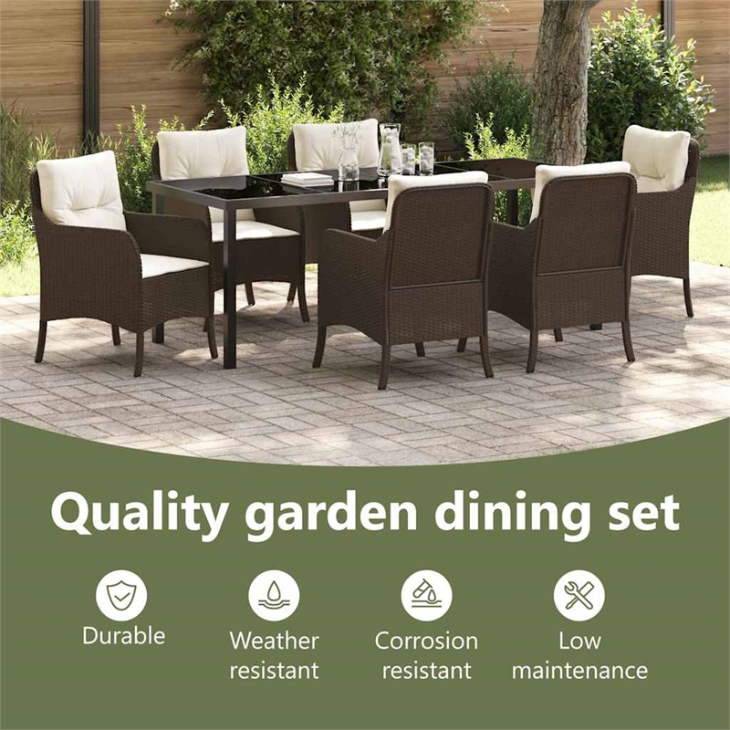 vidaXL Garden Dining Set 7 pcs Brown Poly Rattan