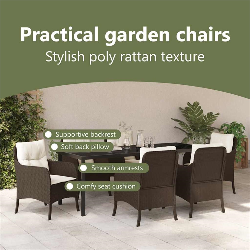 vidaXL Garden Dining Set 7 pcs Brown Poly Rattan