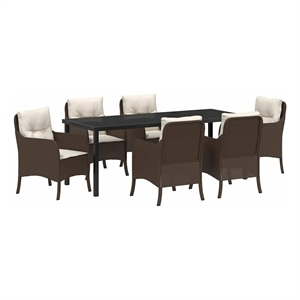 vidaXL Garden Dining Set 7 pcs Brown Poly Rattan