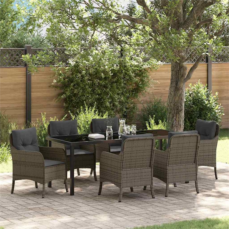 vidaXL Garden Dining Set 7 pcs Grey Poly Rattan