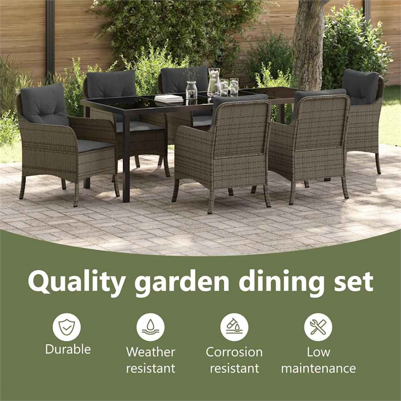 vidaXL Garden Dining Set 7 pcs Grey Poly Rattan