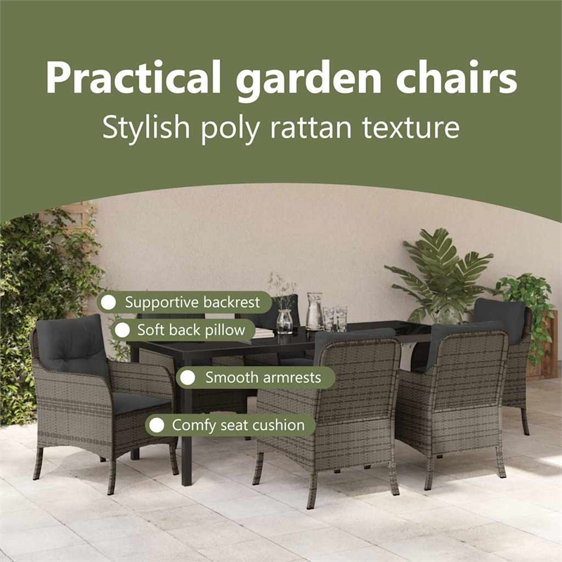 vidaXL Garden Dining Set 7 pcs Grey Poly Rattan
