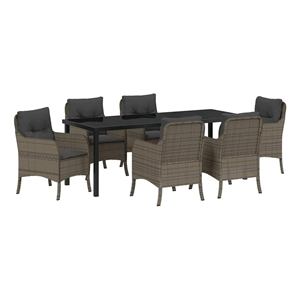 vidaXL Garden Dining Set 7 pcs Grey Poly Rattan