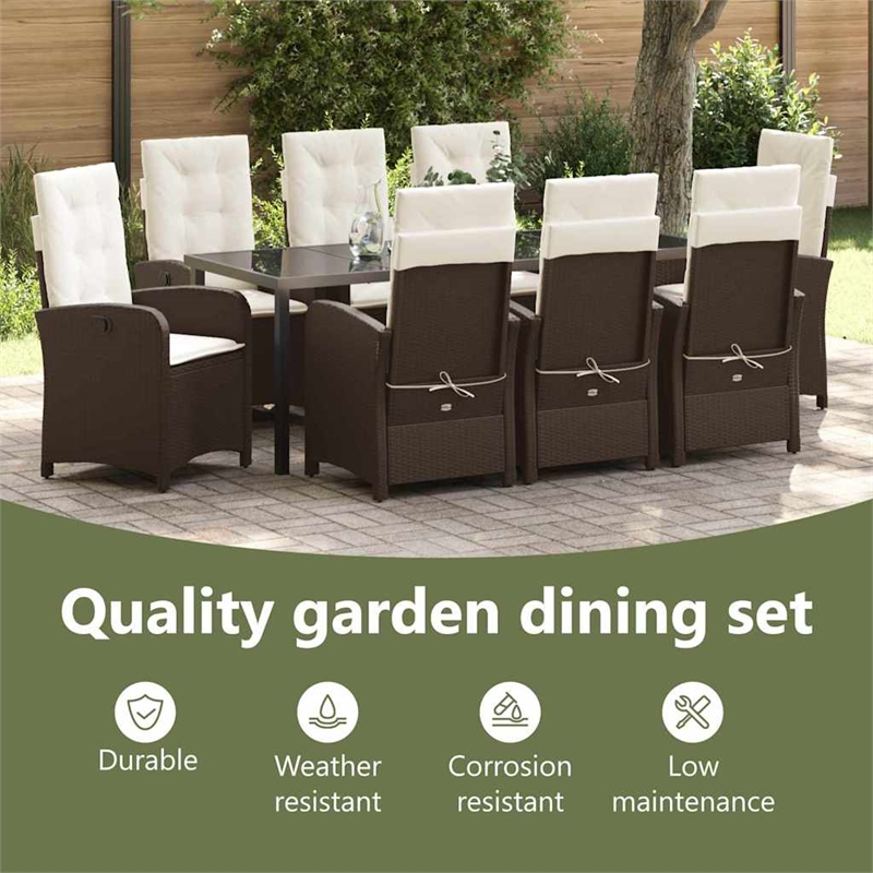 vidaXL Garden Dining Set 9 pcs Brown Poly Rattan