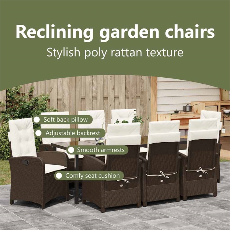 vidaXL Garden Dining Set 9 pcs Brown Poly Rattan