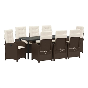 vidaXL Garden Dining Set 9 pcs Brown Poly Rattan
