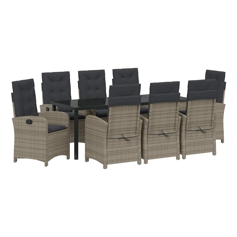 vidaXL Garden Dining Set 9 pcs Grey Poly Rattan