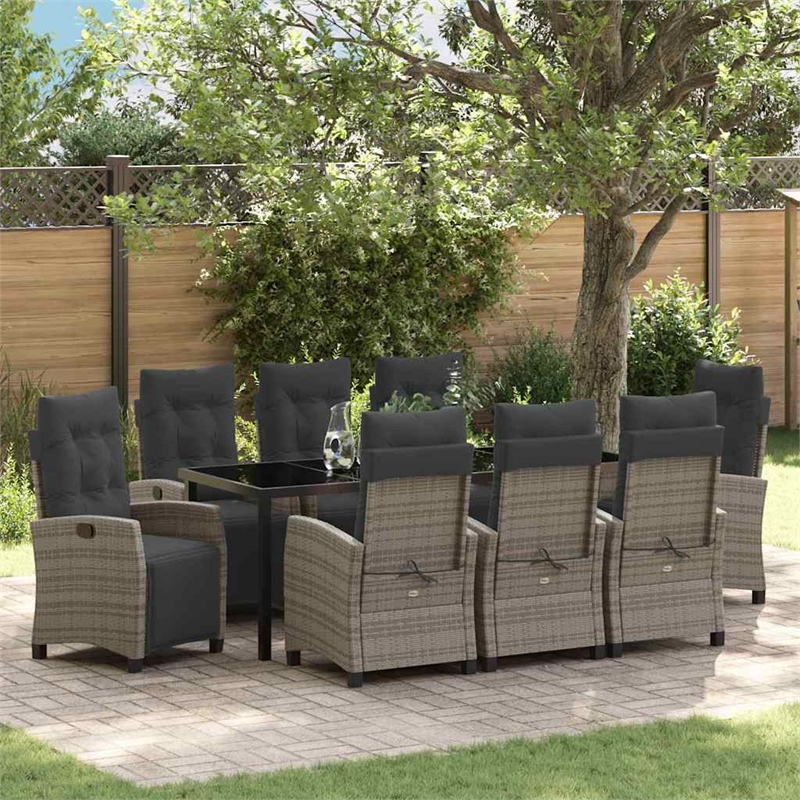 vidaXL Garden Dining Set 9 pcs Grey Poly Rattan