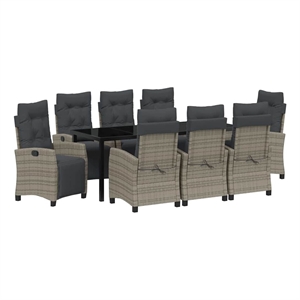 vidaXL Garden Dining Set 9 pcs Grey Poly Rattan