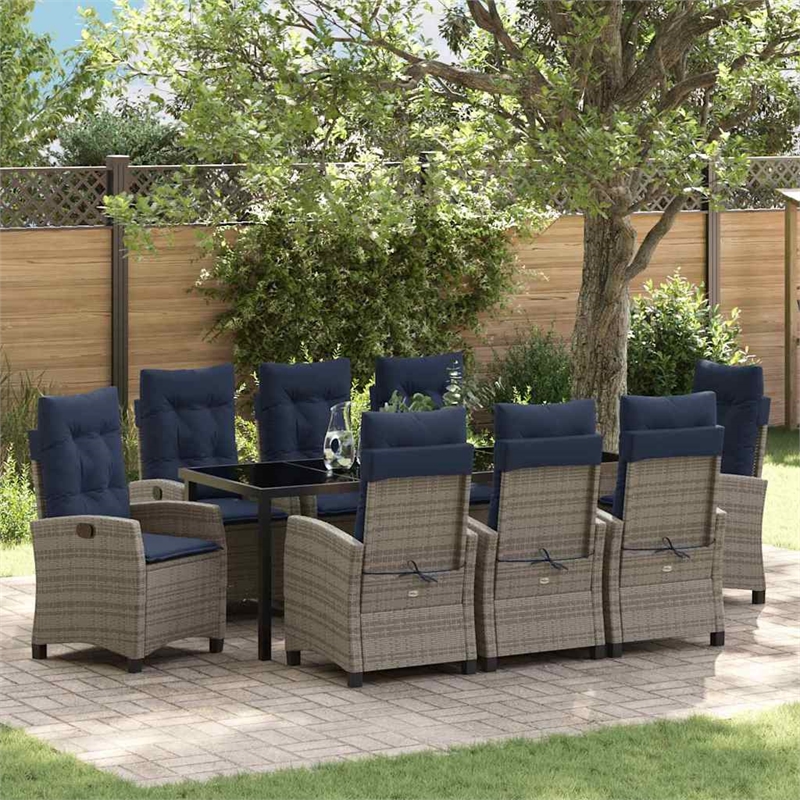 vidaXL Garden Dining Set 9 pcs Grey Poly Rattan