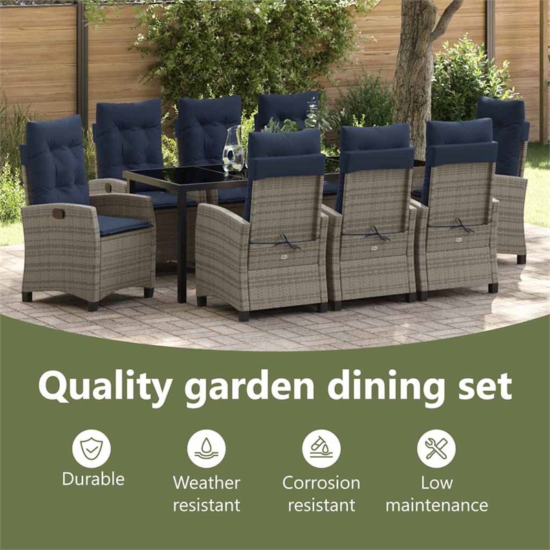 vidaXL Garden Dining Set 9 pcs Grey Poly Rattan