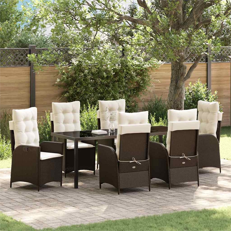 vidaXL Garden Dining Set 7 pcs Brown Poly Rattan