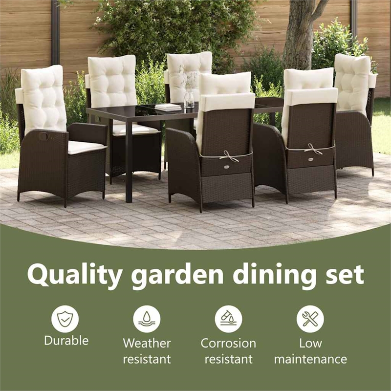 vidaXL Garden Dining Set 7 pcs Brown Poly Rattan