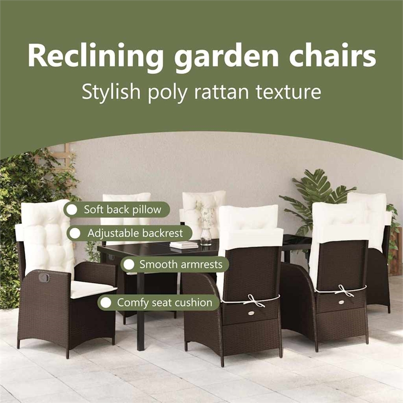 vidaXL Garden Dining Set 7 pcs Brown Poly Rattan