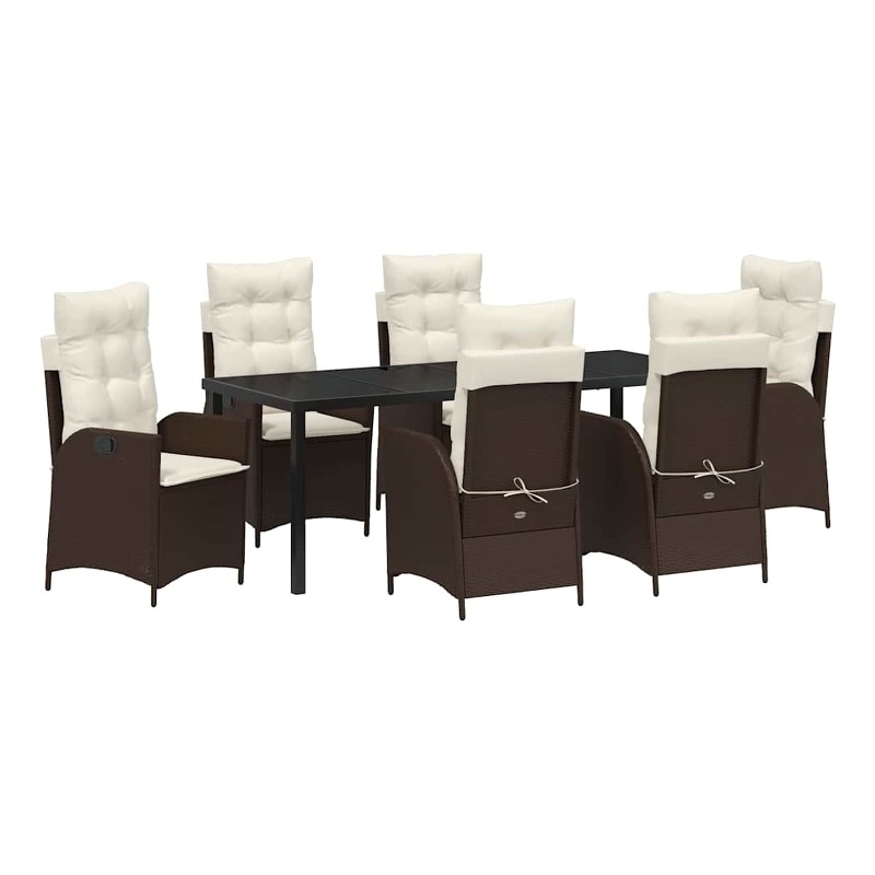 vidaXL Garden Dining Set 7 pcs Brown Poly Rattan