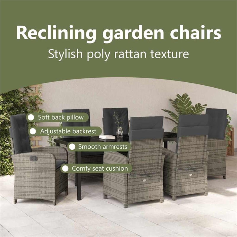 vidaXL Garden Dining Set 7 pcs Grey Poly Rattan