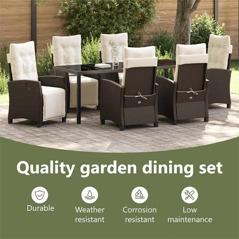 vidaXL Garden Dining Set 7 pcs Brown Poly Rattan
