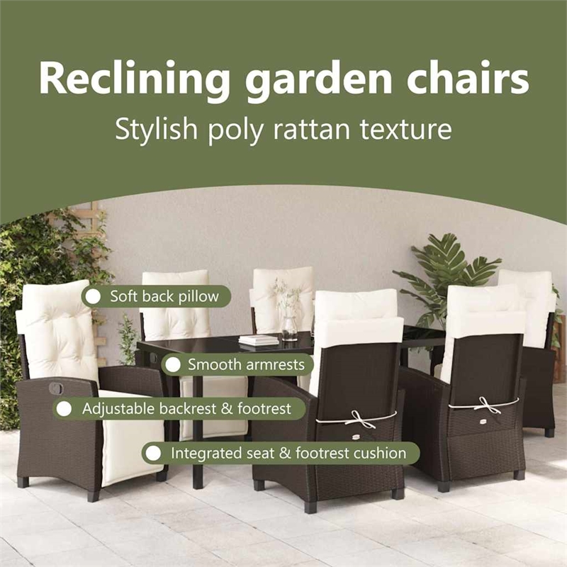 vidaXL Garden Dining Set 7 pcs Brown Poly Rattan