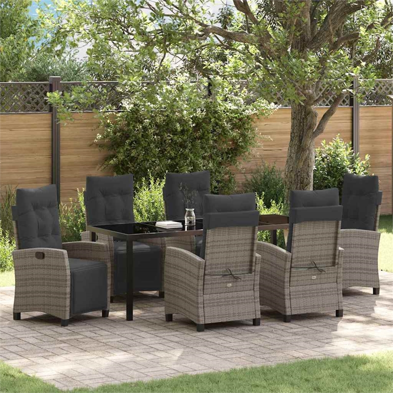 vidaXL Garden Dining Set 7 pcs Grey Poly Rattan