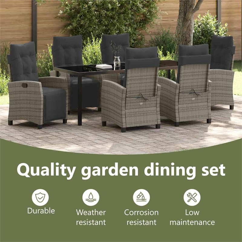 vidaXL Garden Dining Set 7 pcs Grey Poly Rattan