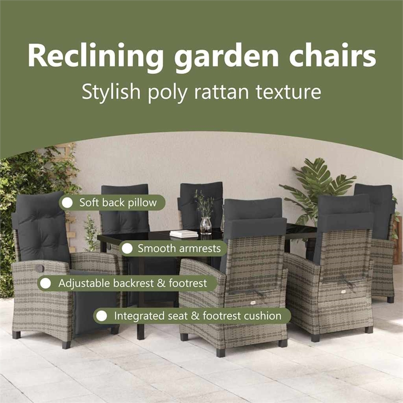 vidaXL Garden Dining Set 7 pcs Grey Poly Rattan