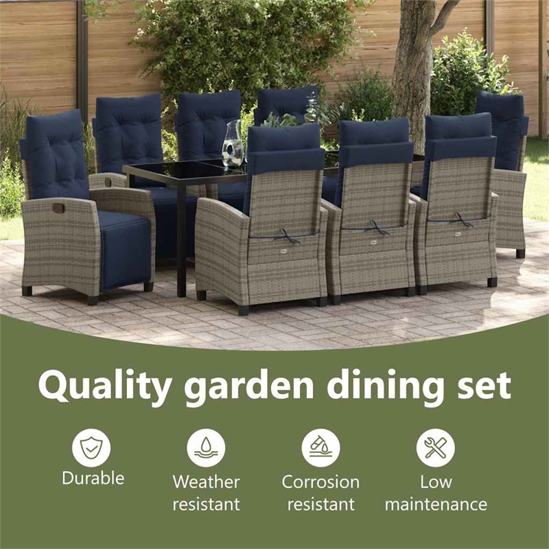 vidaXL Garden Dining Set 9 pcs Grey Poly Rattan