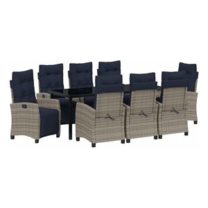 vidaXL Garden Dining Set 9 pcs Grey Poly Rattan
