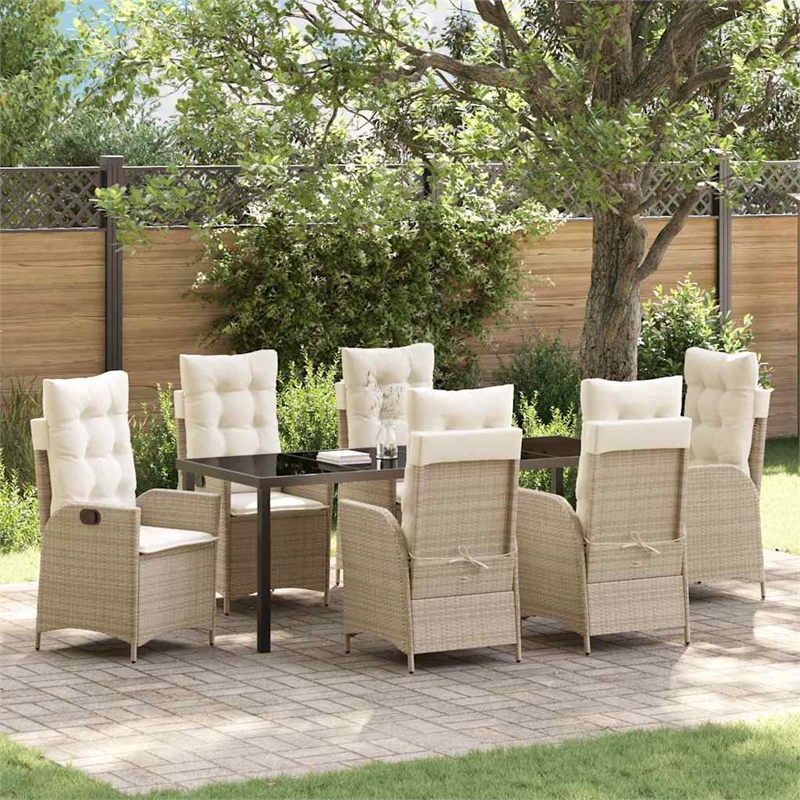 vidaXL Garden Dining Set 7 pcs Beige Poly Rattan