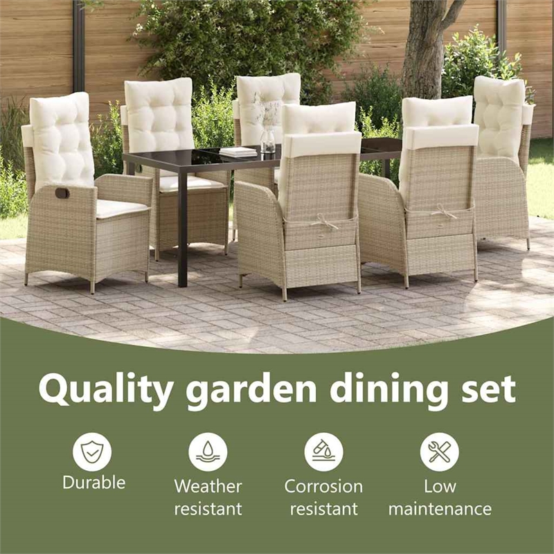 vidaXL Garden Dining Set 7 pcs Beige Poly Rattan