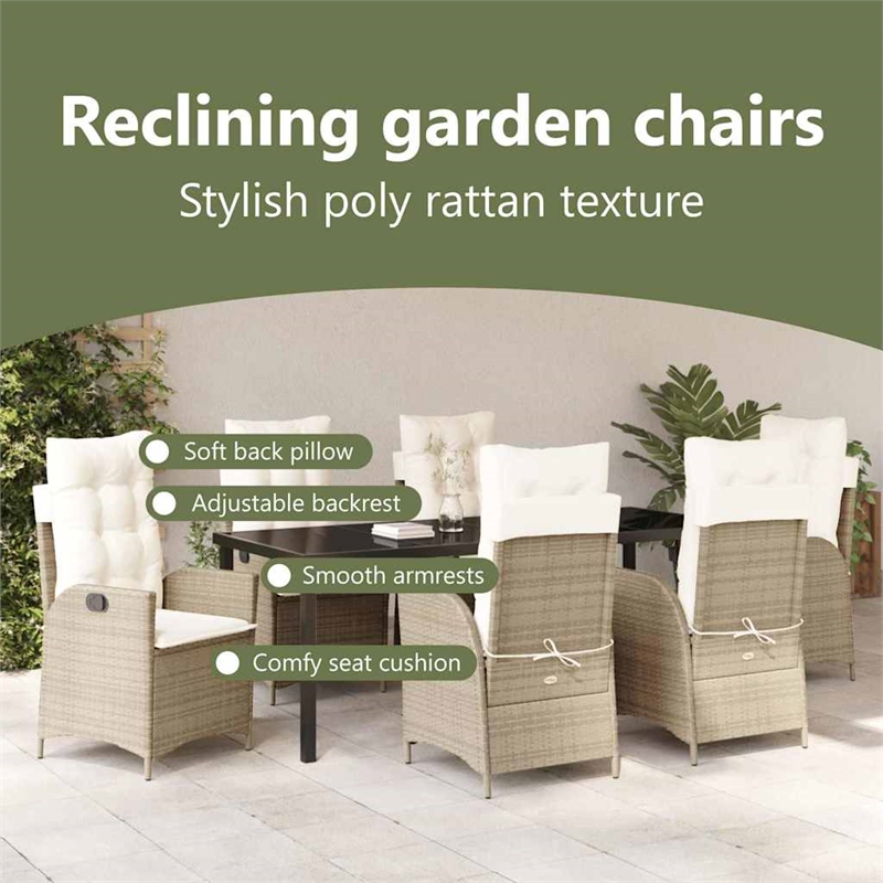 vidaXL Garden Dining Set 7 pcs Beige Poly Rattan