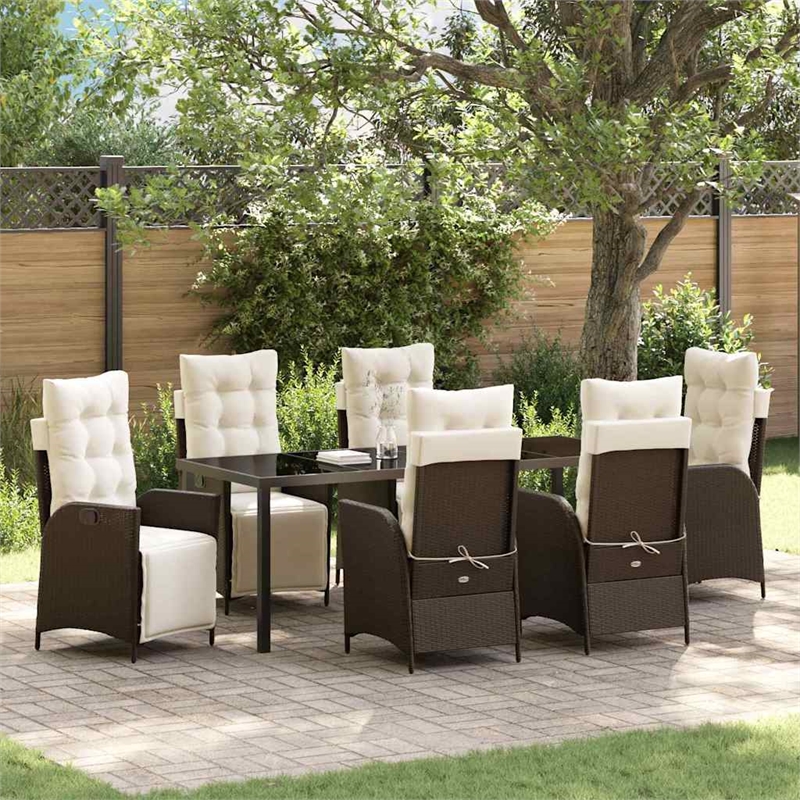 vidaXL Garden Dining Set 7 pcs Brown Poly Rattan
