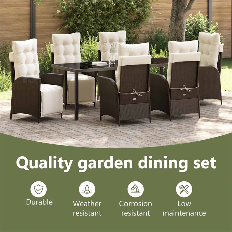 vidaXL Garden Dining Set 7 pcs Brown Poly Rattan